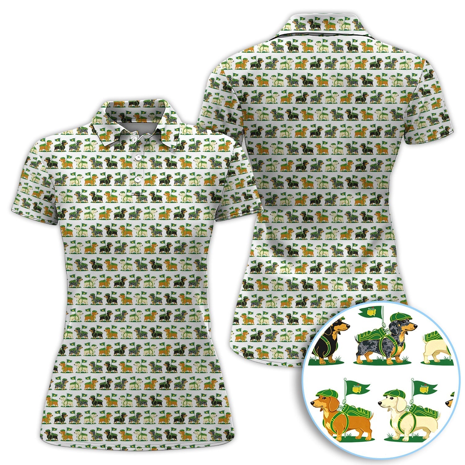 Dachshund Masters Golf Polos For Men, Wiener Dog Pattern Golf Shirt, Crazy Golf Shirt For Golfer