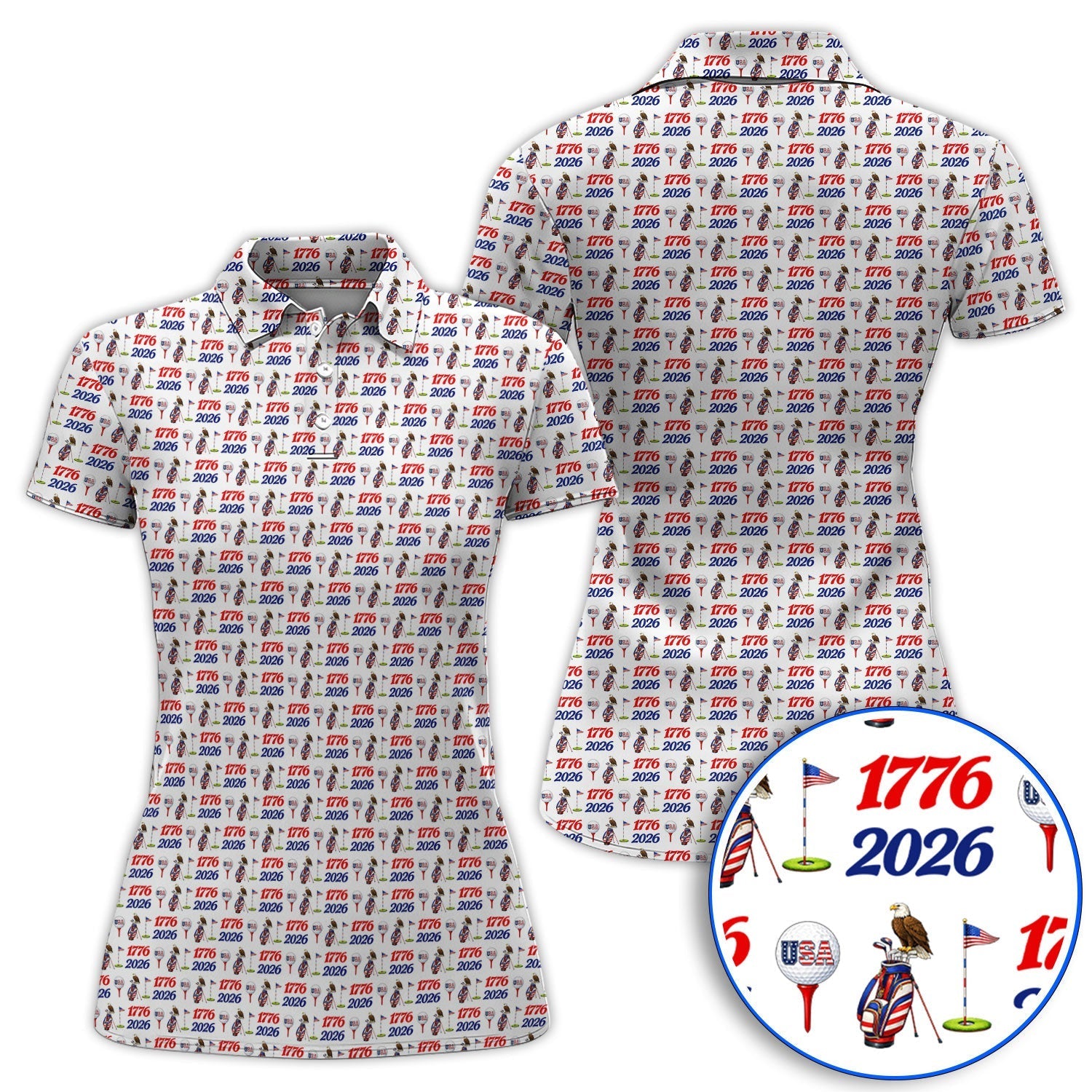 USA 1776–2026 Patriotic Golf Polos, American Flag & Eagle Pattern Golf Shirt, Golf Gift For Golfer