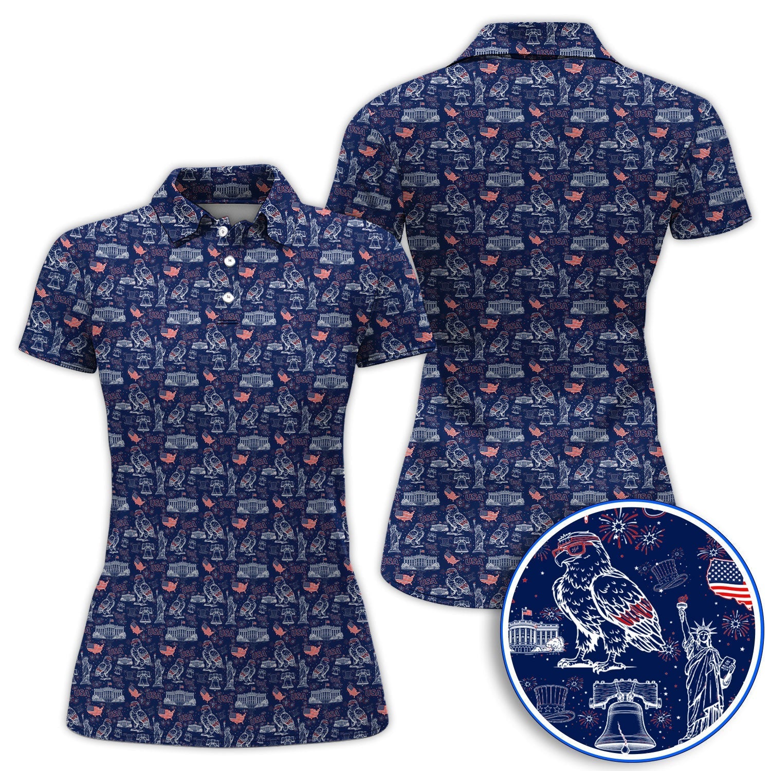 America 250th Patriotic Golf Polos, USA Eagle Pattern Golf Shirt For Golfer, Crazy Golf Shirt