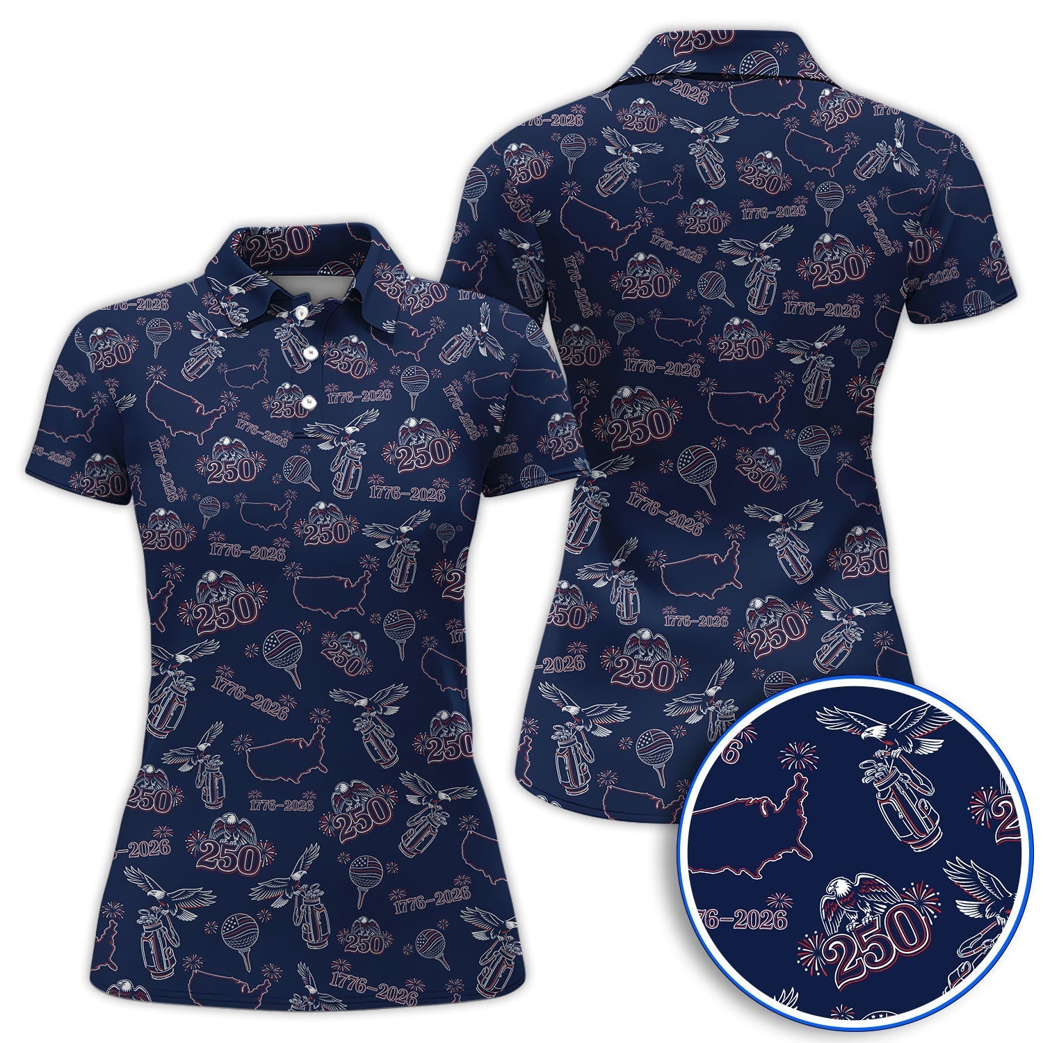 USA 250th Pattern Golf Shirt, Patriotic USA Golf Polos, Crazy Golf Gift For Golfer