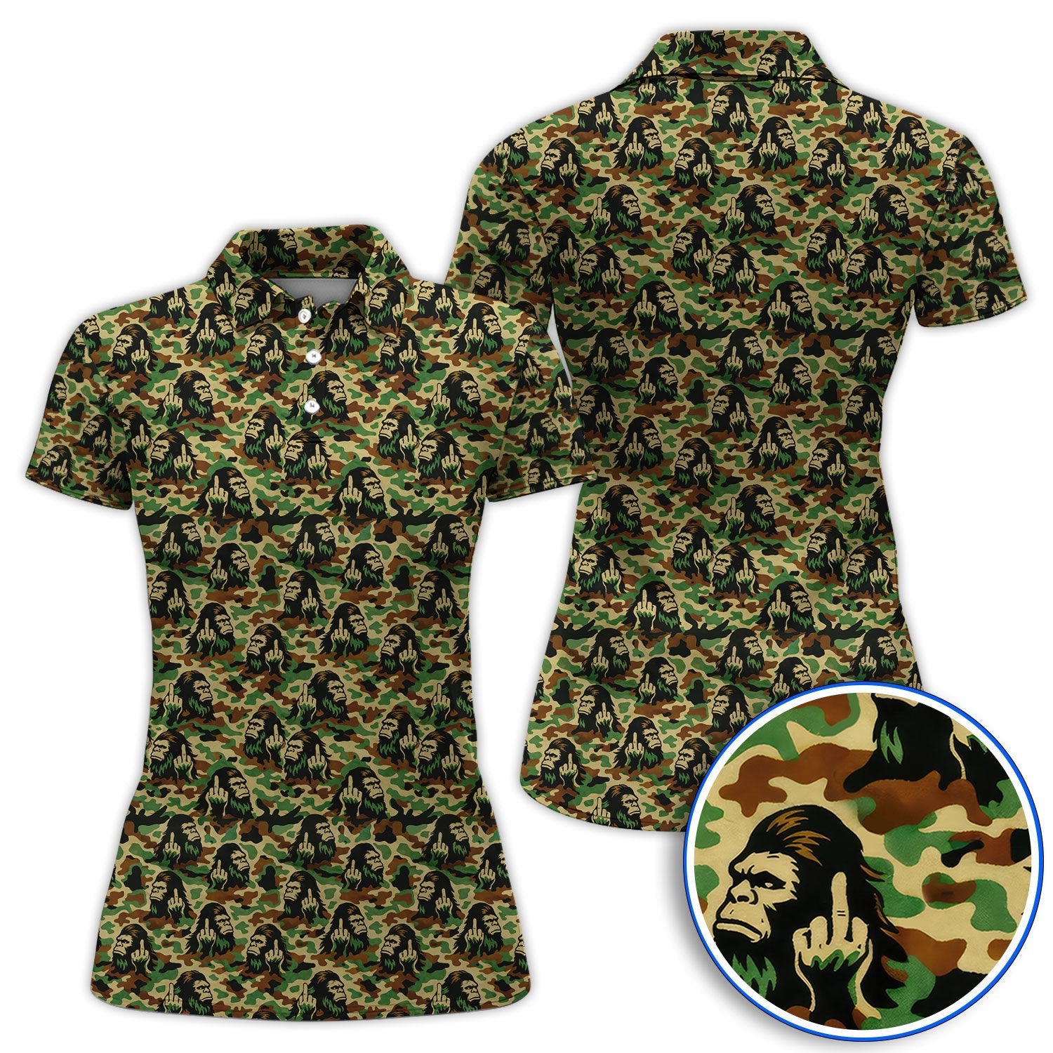 Funny Bigfoot Camo Pattern Golf Polos, Sasquatch Golf Shirt For Golfer, Crazy Golf Shirts For Men
