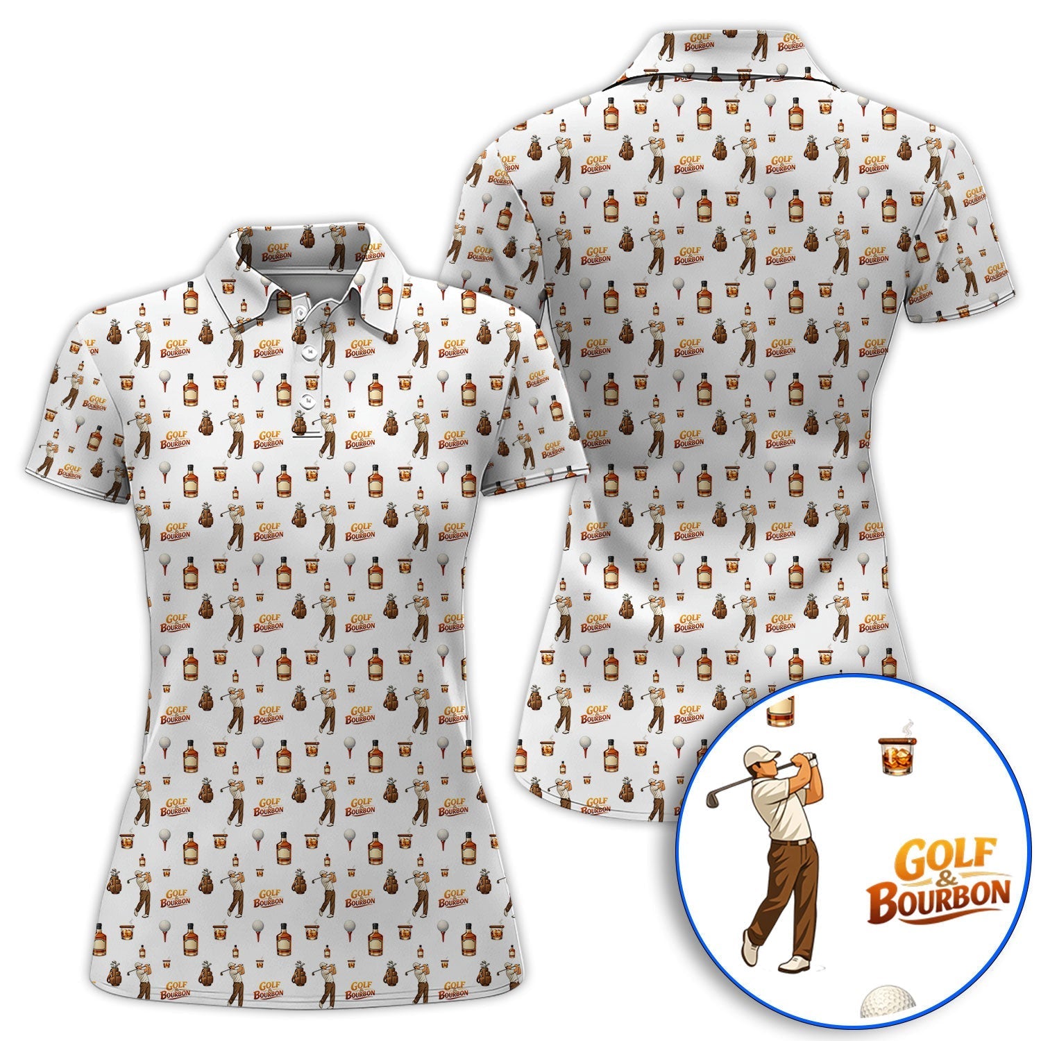 Crazy Golf Shirt For Men, Golf & Bourbon Pattern Golf Polos, Funny Golf Gift For Golfer