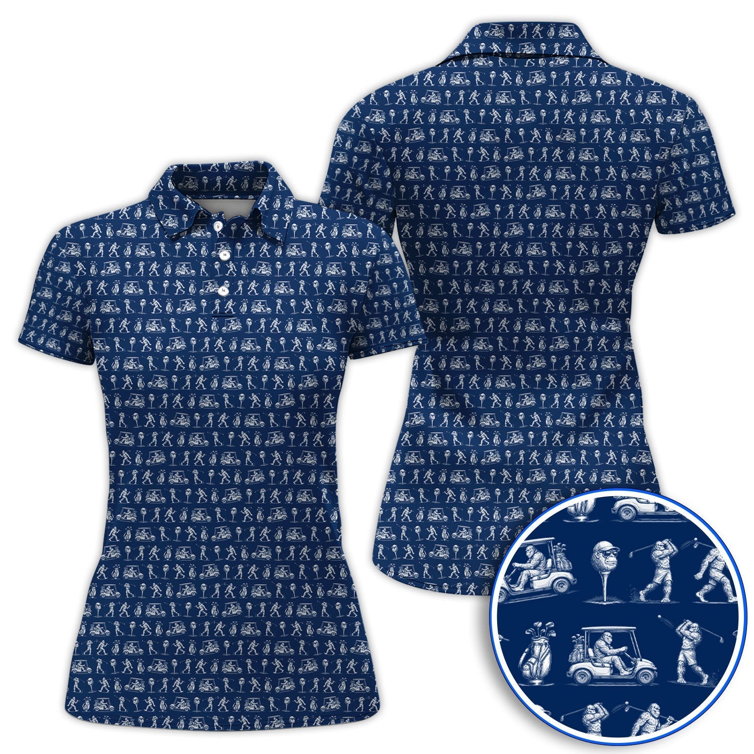 Funny Bigfoot Pattern Golf Polos, Sasquatch Golf Shirt For Men, Crazy Golf Gift For Golfer