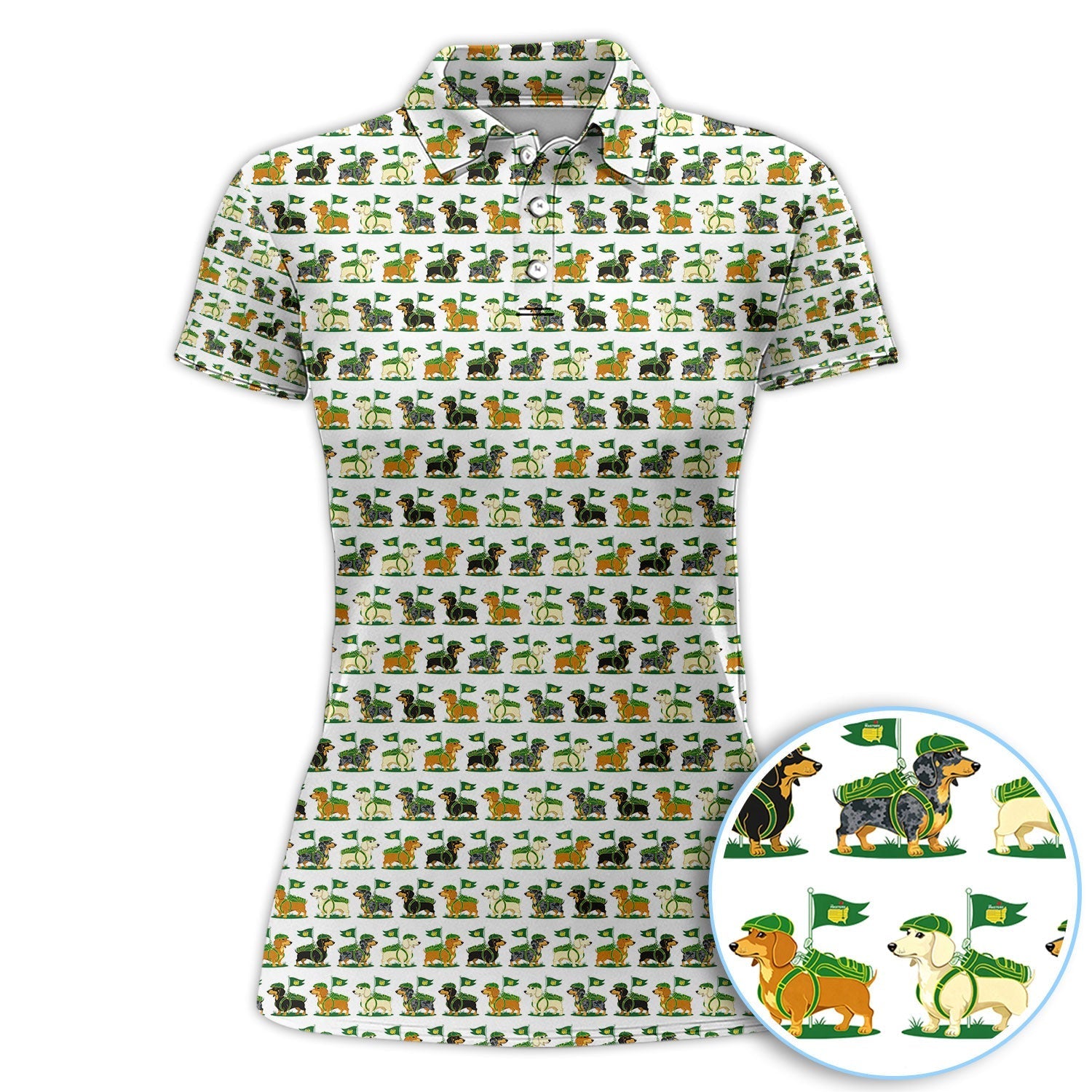 Dachshund Masters Golf Polos For Men, Wiener Dog Pattern Golf Shirt, Crazy Golf Shirt For Golfer
