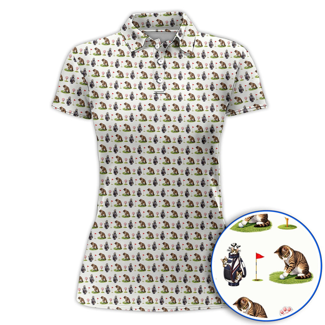 Cute Cat Pattern Golf Shirt, Funny Cats Golf Polos, Golf Gift For Golfer And Cat Lover