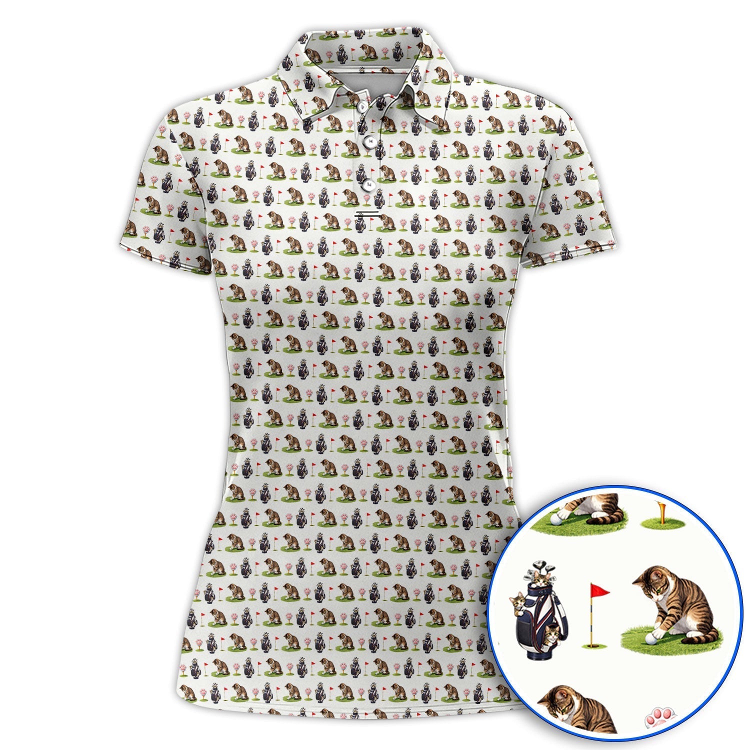 Cute Cat Pattern Golf Shirt, Funny Cats Golf Polos, Golf Gift For Golfer And Cat Lover