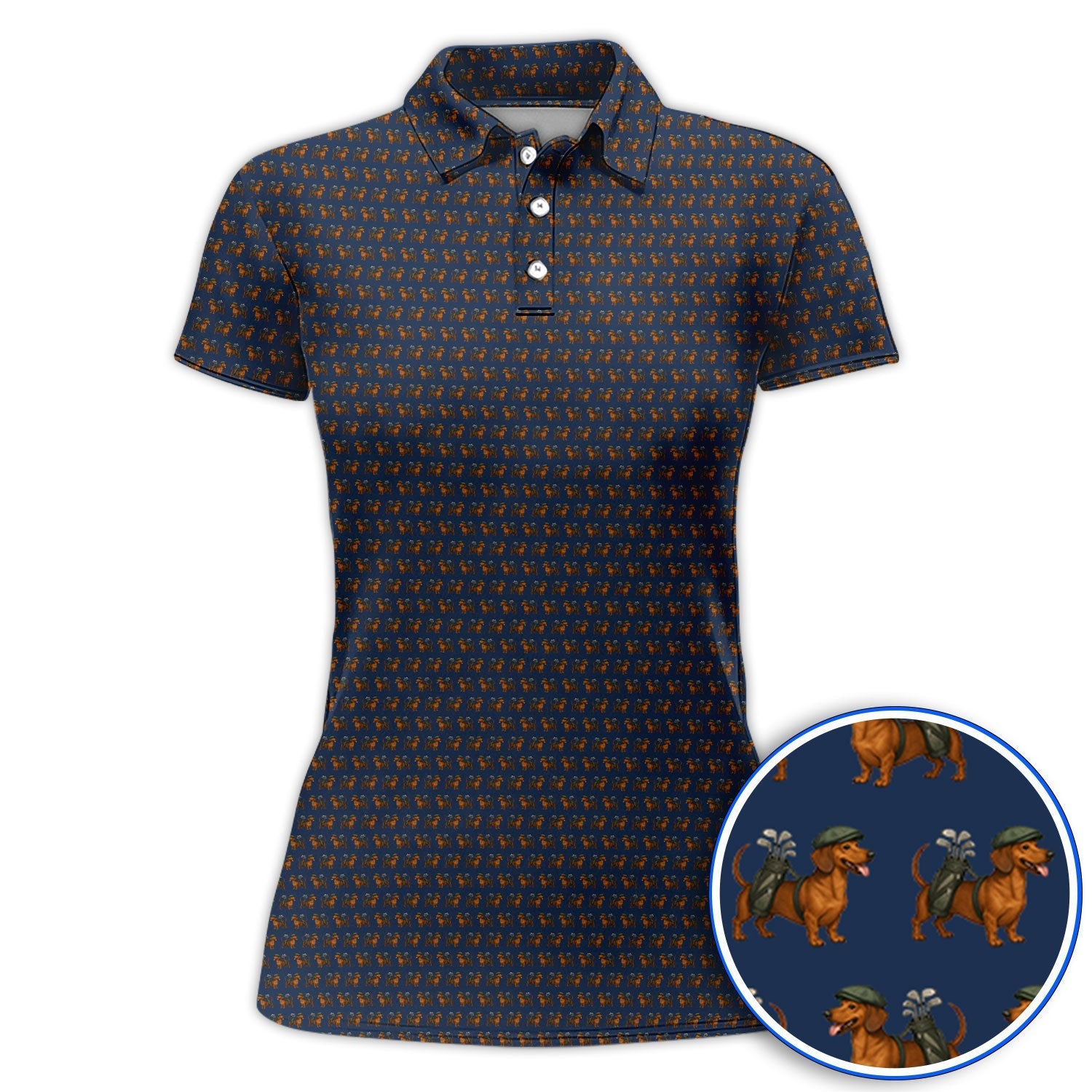 Funny Dachshund Pattern Golf Polos, Crazy Wiener Dog Golf Shirt For Men, Golf Shirt For Golfer