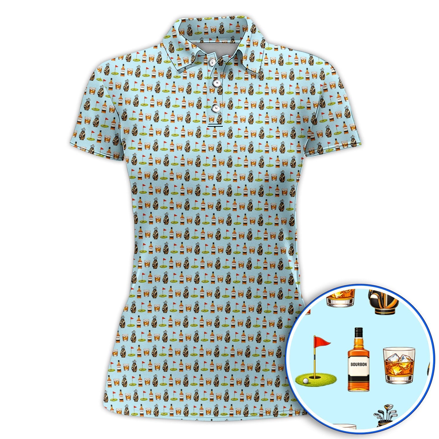 Bourbon Pattern Golf Shirt, Funny Golf Polos For Golfer, Golfer Whiskey Shirt For Golf Lovers