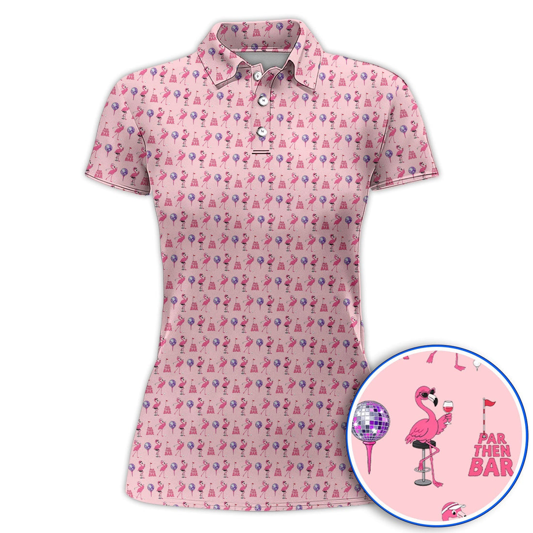 Funny Tropical Flamingo Pattern Golf Shirt, Pink Flamingo Bird Golf Polos, Unique Summer Golf Gift For Golfer