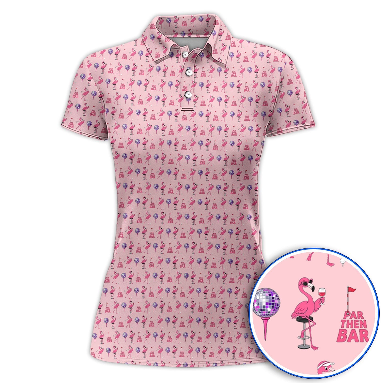 Funny Tropical Flamingo Pattern Golf Shirt, Pink Flamingo Bird Golf Polos, Unique Summer Golf Gift For Golfer