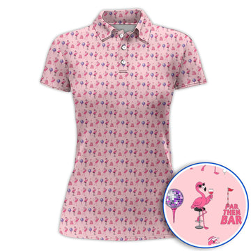 Funny Tropical Flamingo Pattern Golf Shirt, Pink Flamingo Bird Golf Polos, Unique Summer Golf Gift For Golfer