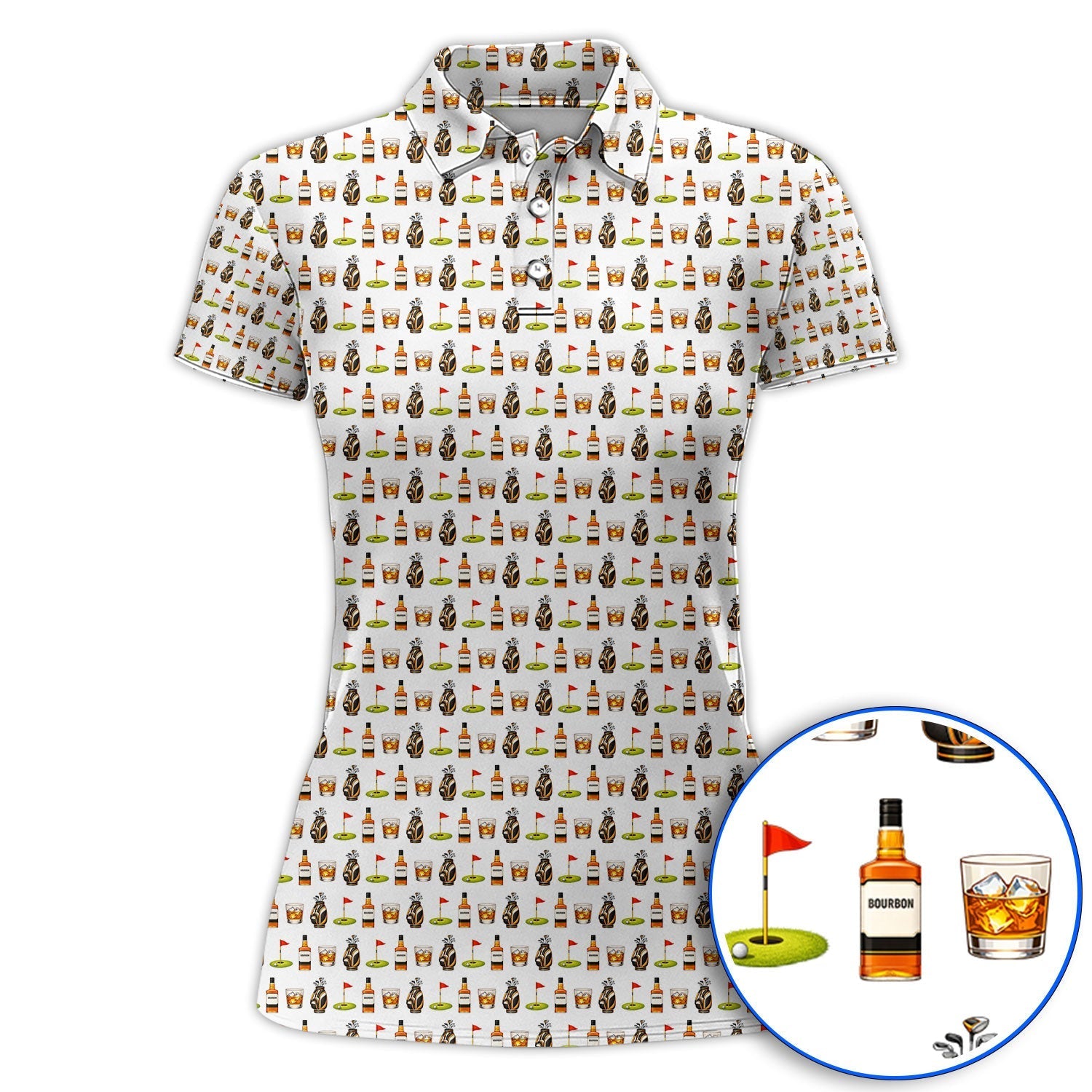 Bourbon Pattern Golf Shirt, Funny Golf Polos For Golfer, Golfer Whiskey Shirt For Men