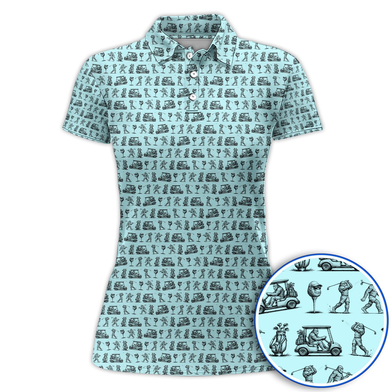 Funny Bigfoot Pattern Golf Polos, Sasquatch Golf Shirt For Men, Crazy Golf Gift For Golfer