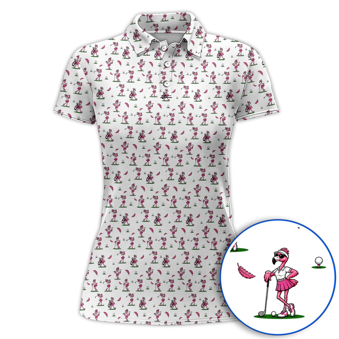 Funny Flamingo Pattern Golf Shirt, Pink Flamingo Golf Polos For Bird Lover, Unique Golf Gift For Golfer