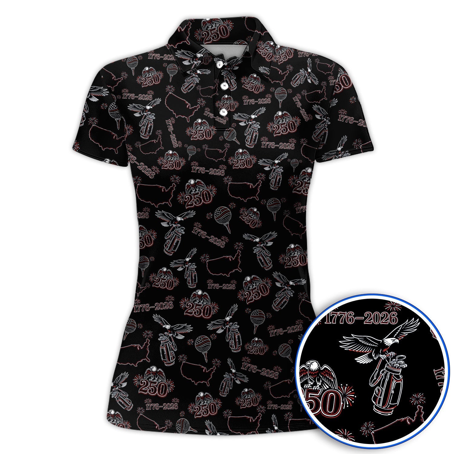 USA Patriotic Eagle Golf Polos, 1776–2026 America 250th Pattern Golf Shirt For Golfer, Crazy Golf Shirt