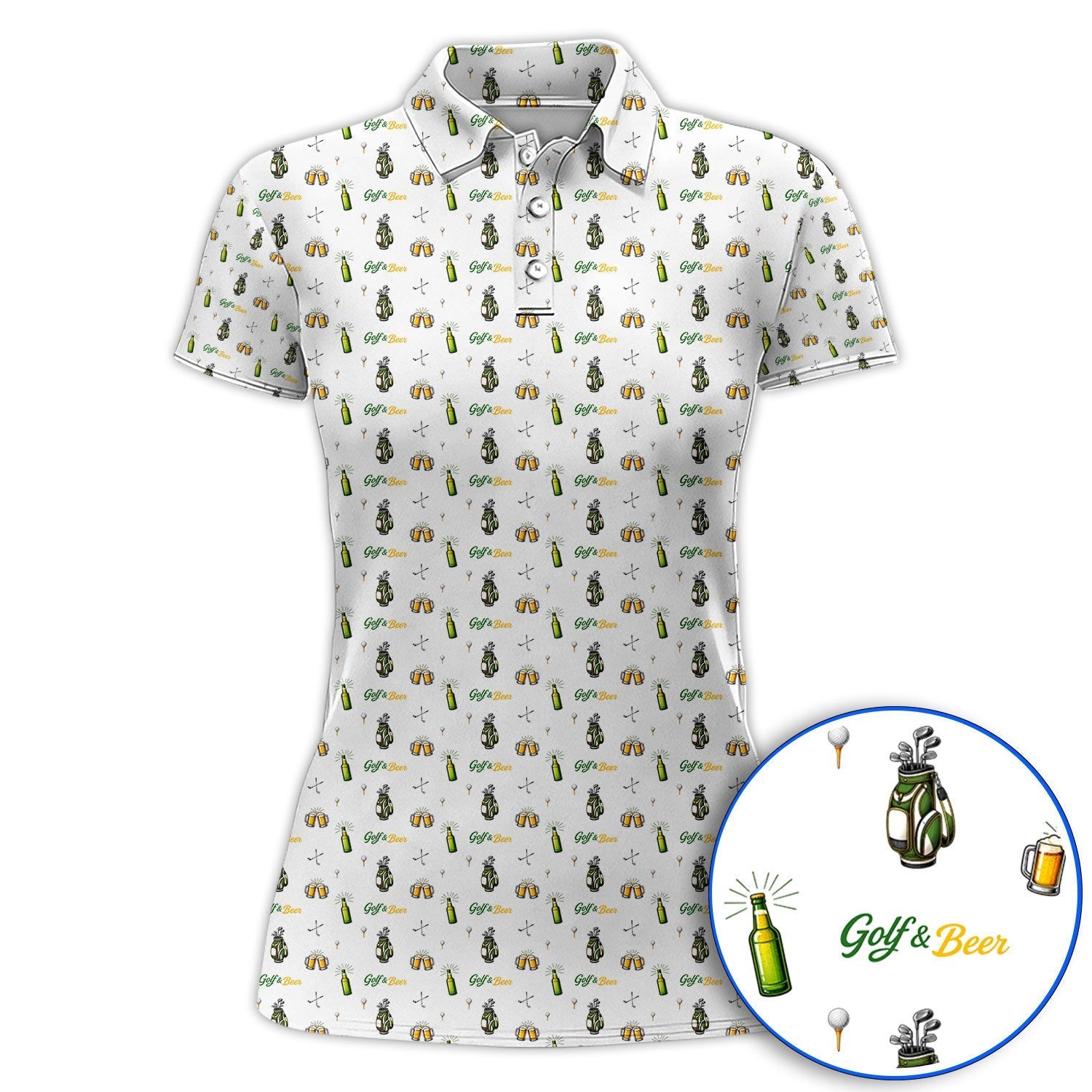 Funny Beer Golf Shirt For Men, Golf & Beer Pattern Polos, Golf Gift For Golfer