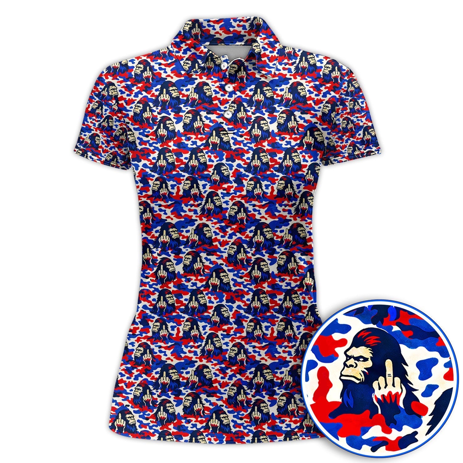 Funny Patriotic Bigfoot Golf Polos , USA Camo Sasquatch Golf Shirt, Golf Gift For Golfer
