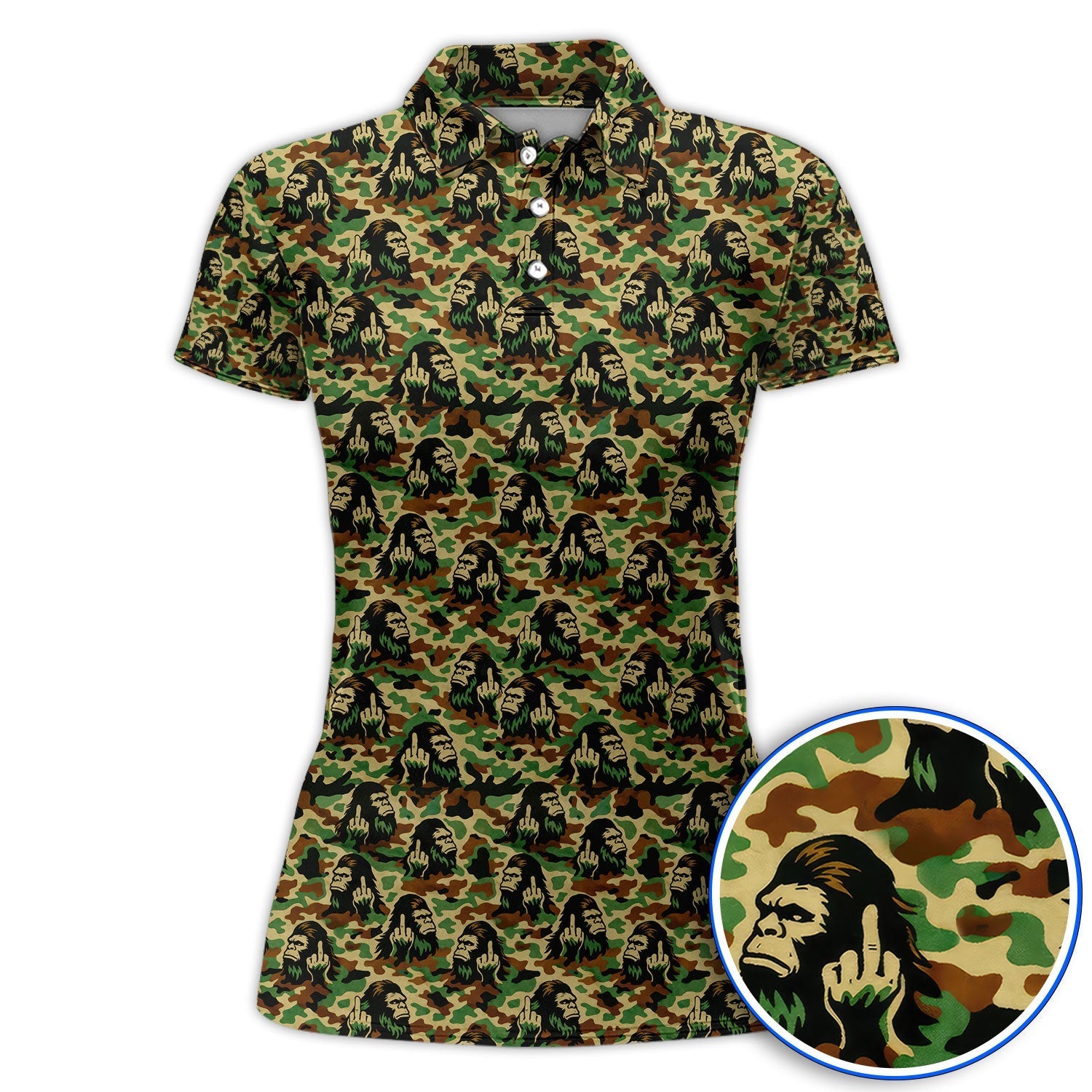 Funny Bigfoot Camo Pattern Golf Polos, Sasquatch Golf Shirt For Golfer, Crazy Golf Shirts For Men