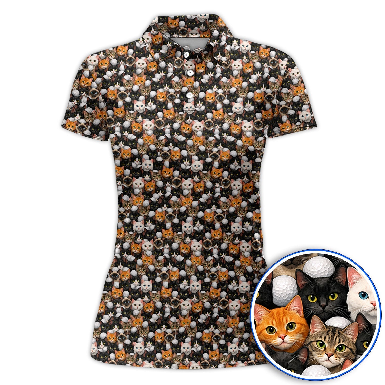 Crazy Pattern Golf Shirt, Pet Golf Polos For Golfer, Golf Gift For Cat Lover