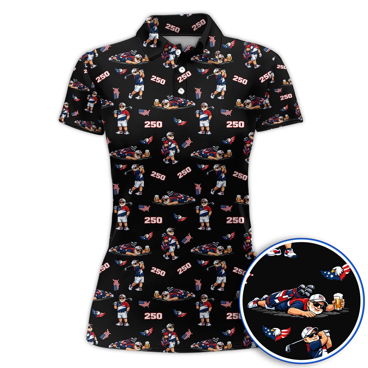 Funny Patriotic USA And Beer Pattern Golf Polos, America 250th Golf Shirt, Golf Gift For Golfer