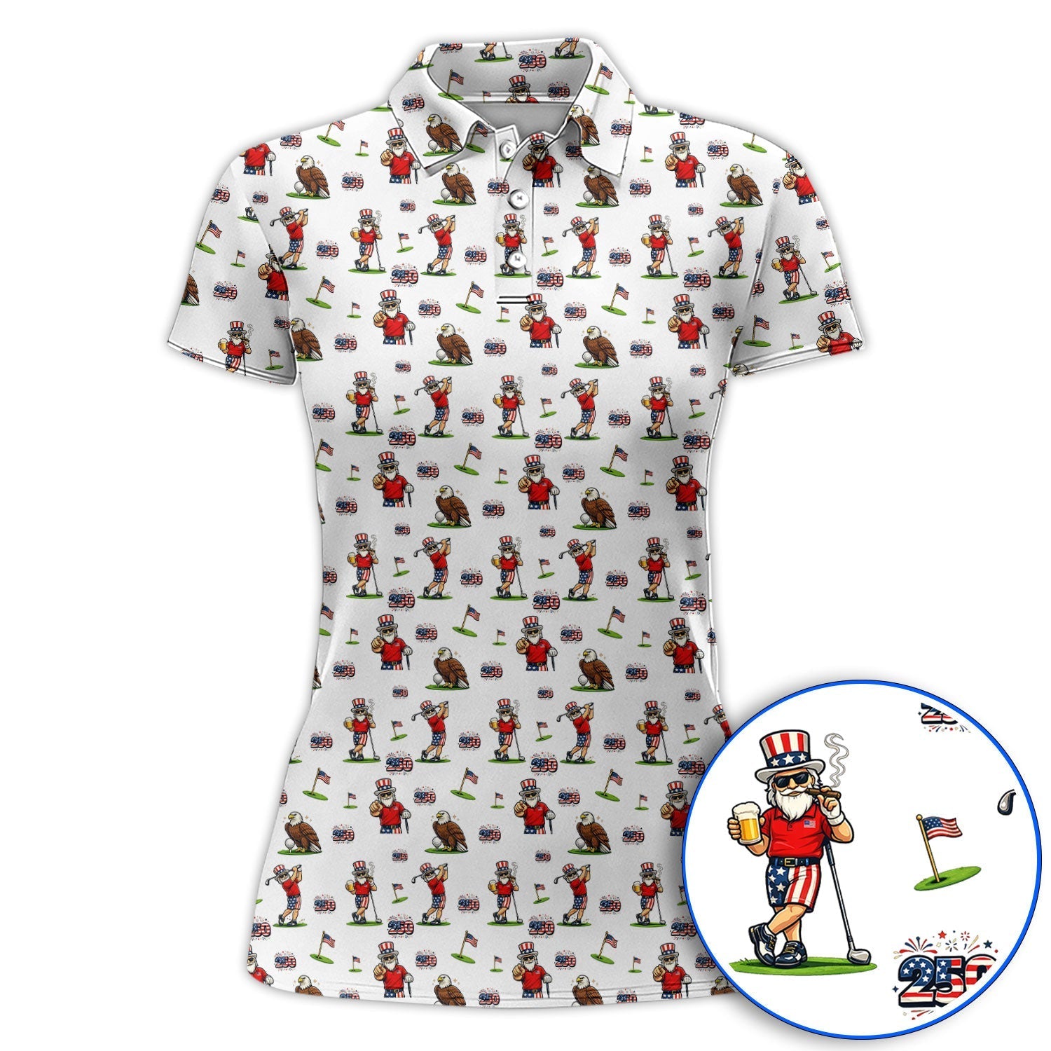 Funny USA Patriotic Golf Polos, USA Patriotic 250th Anniversary Pattern Golf Shirt, Golf Gift For Golfer