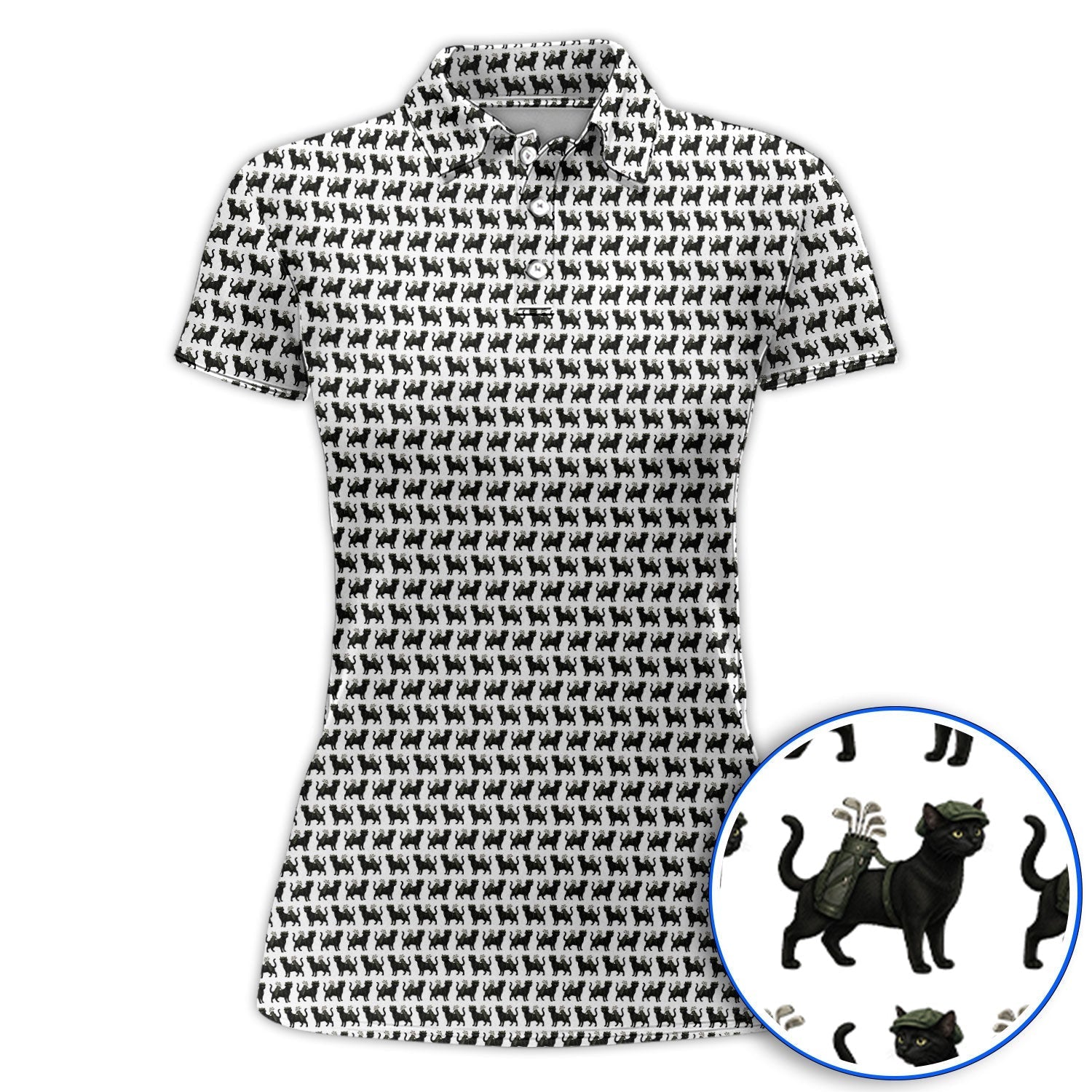 Cat Pattern Golf Shirt, Funny Pet Lover Golf Polos, Crazy Golf Gift For Golfer