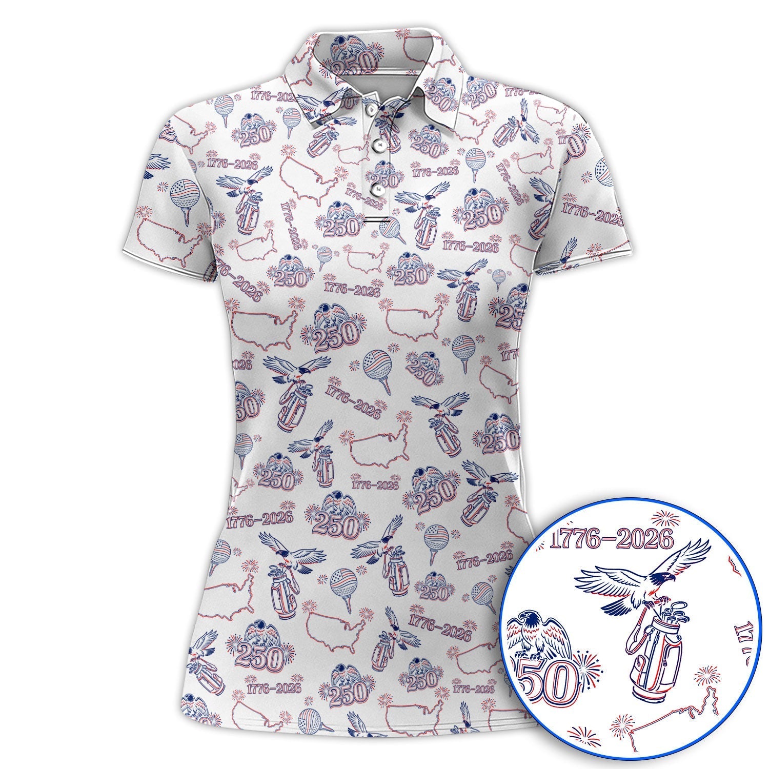 USA Patriotic Eagle Golf Polos, 1776–2026 America 250th Pattern Golf Shirt For Golfer, Crazy Golf Shirt
