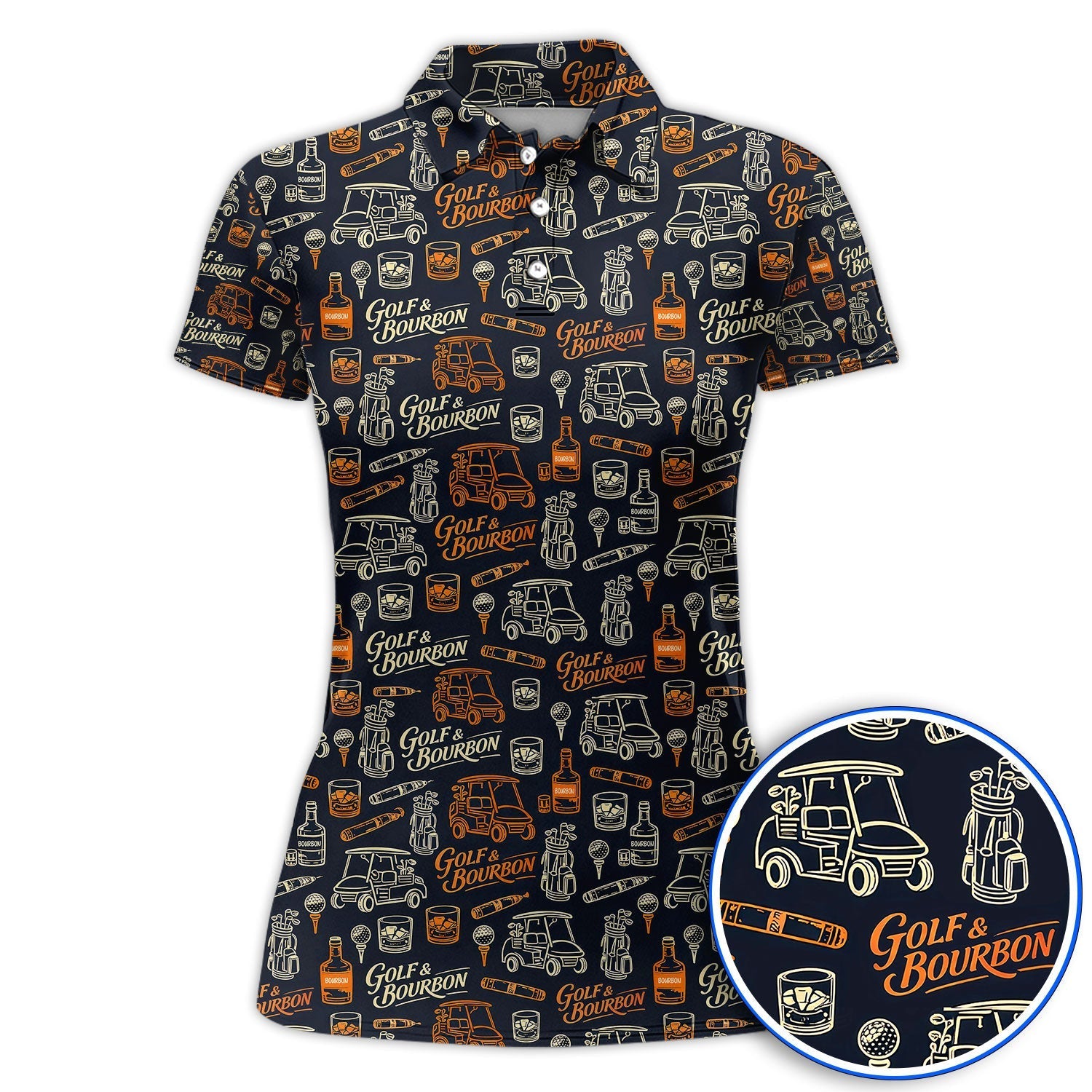 Golf & Bourbon Pattern Golf Polos, Crazy Golf Shirt For Golfer, Golf Gift For Men