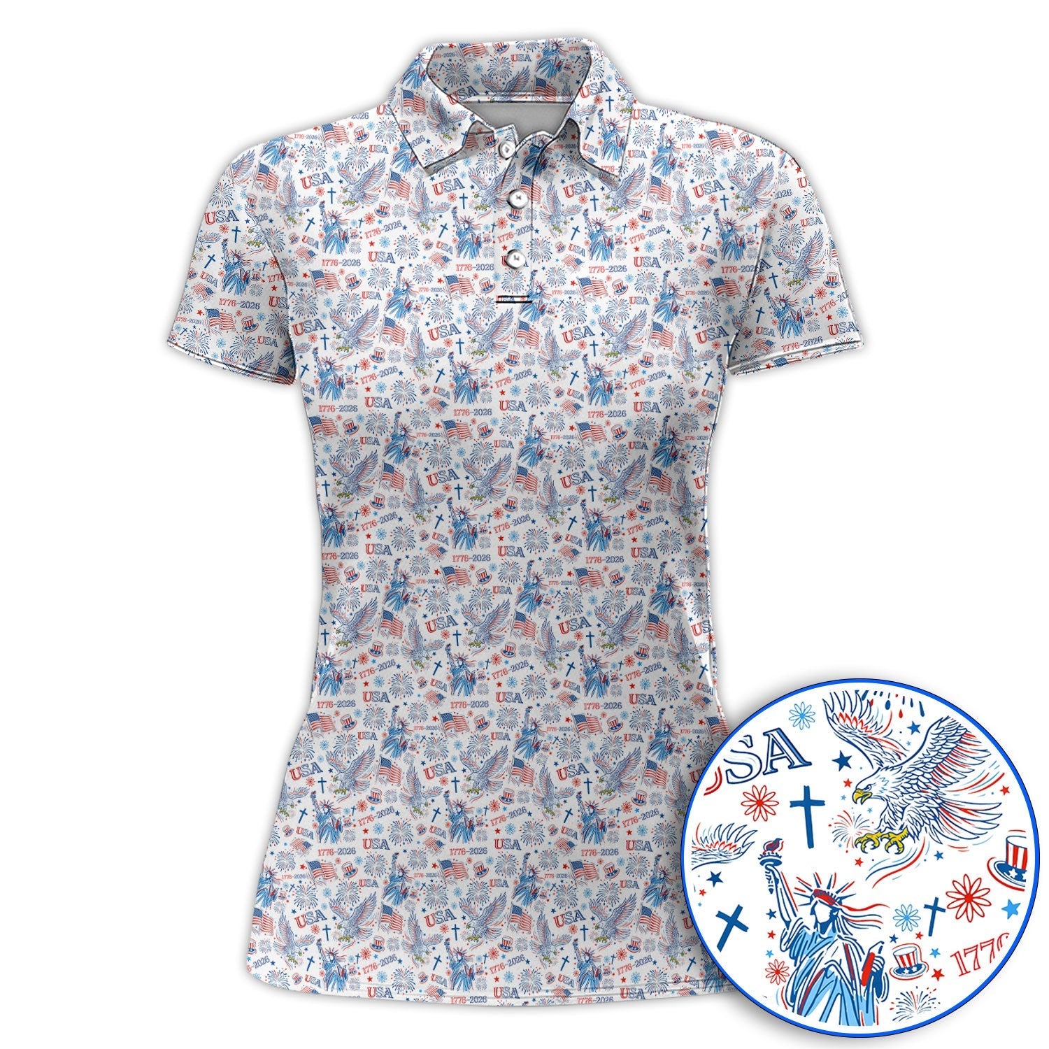 USA 1776–2026 Pattern Golf Polos, Eagle & Liberty Golf Shirt For Golfer, 4th of July Golf Shirts