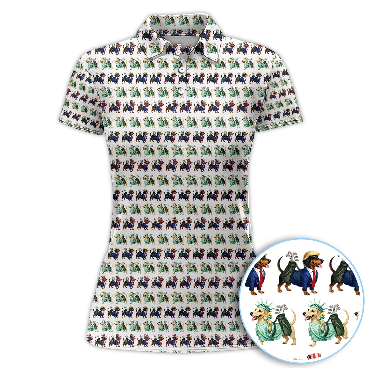 USA Patriotic Dachshund Golf Polos, Funny Golf Shirt For Men, Golf Gift For Golfer