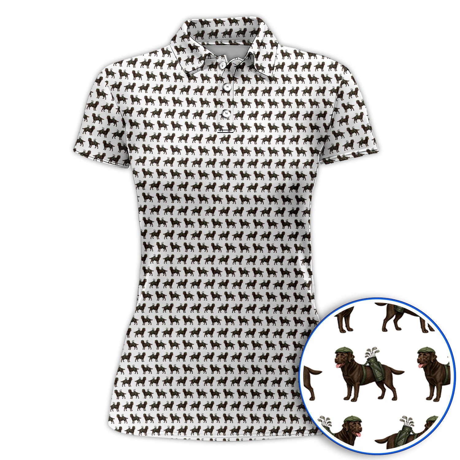 Funny Chocolate Labrador Pattern Golf Shirt, Chocolate Lab In Golf Hat Polos, Unique Dog Lover Gift For Golfer