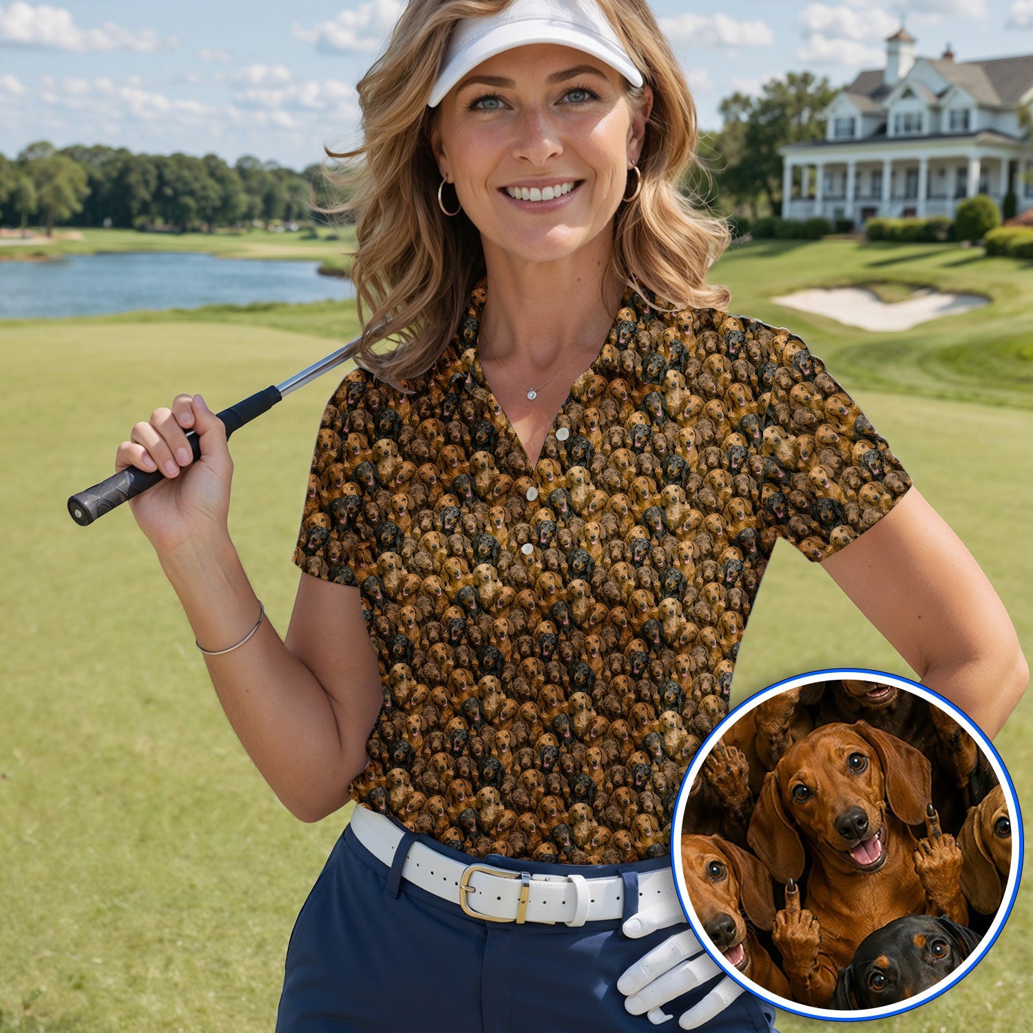 Funny Dachshund Golf Shirt, Wiener Dog Pattern Golf Polos, Doxie Lover Gift For Golfer