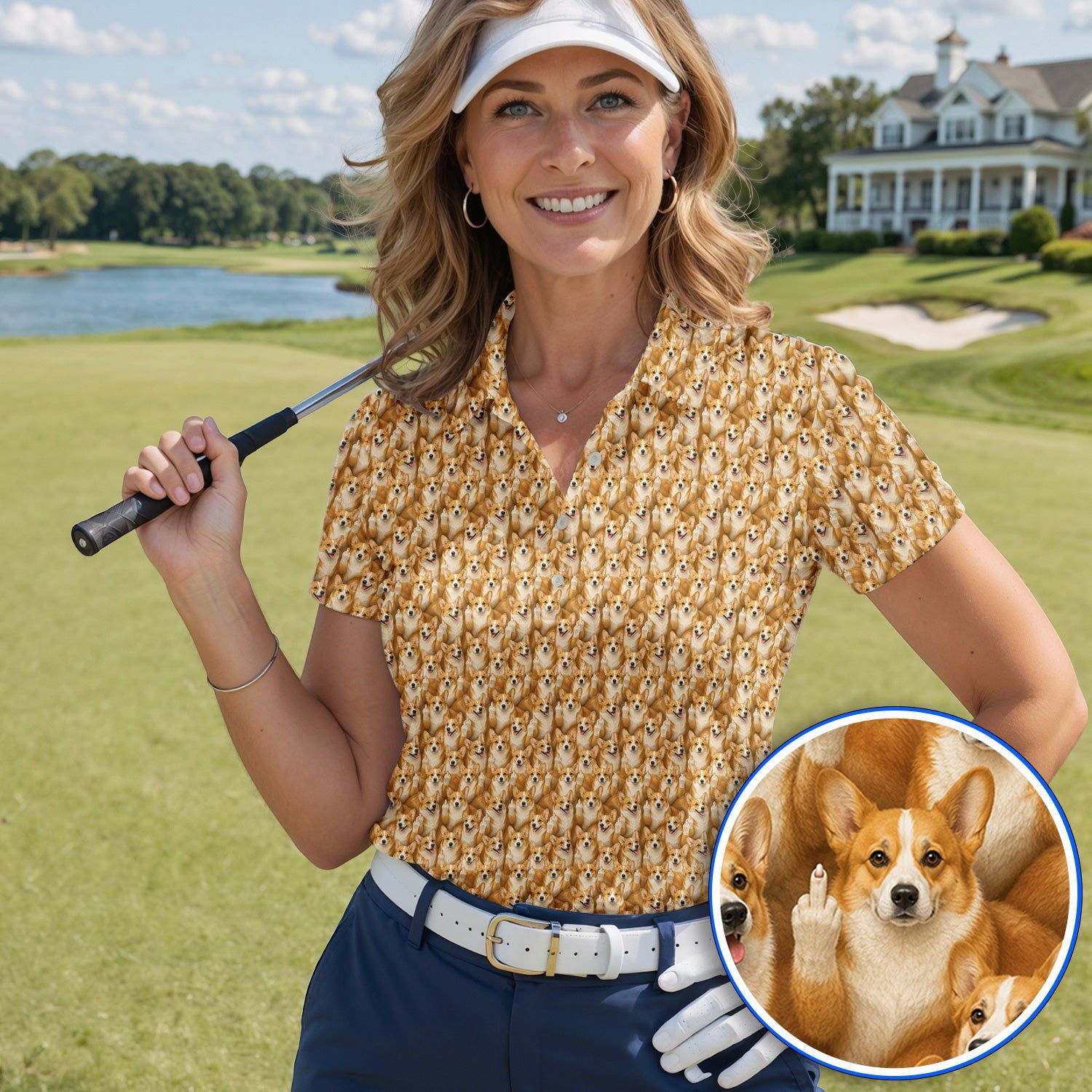 Crazy Corgi Golf Polos, Corgi Pattern Golf Shirt, Golf Gift For Golfer