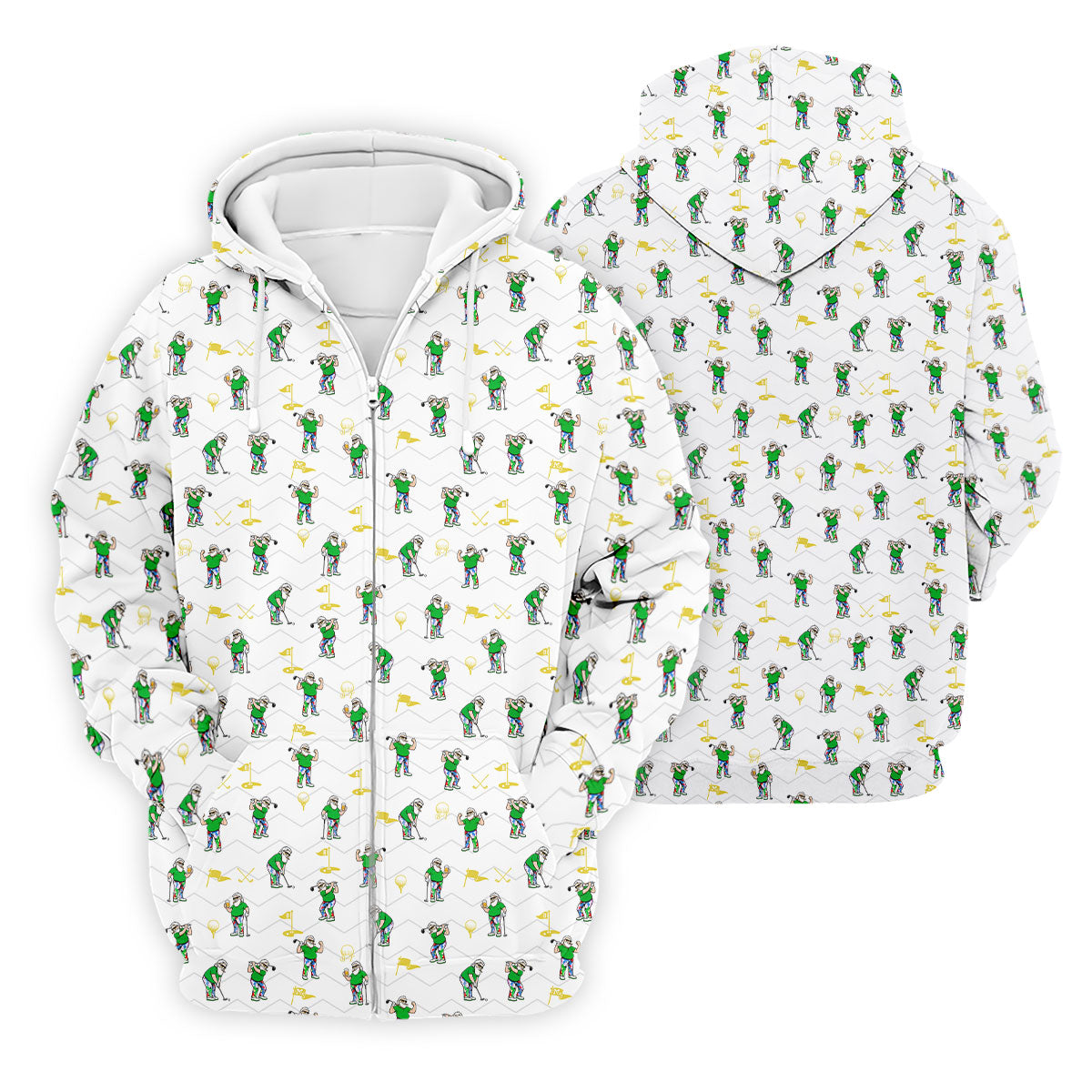 Funny Bearded Golfer Cartoon Pattern Polo Shirt, Mens Golf Polo, Polo Shirts For Men