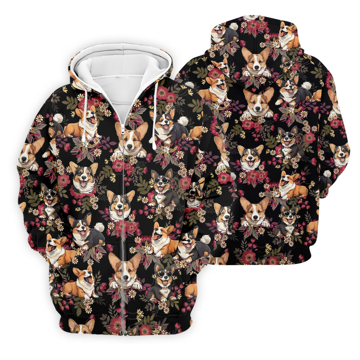 Cute Corgi Floral Hawaiian Pattern Polo Shirt, Mens Golf Polo, Funny Golf Shirt