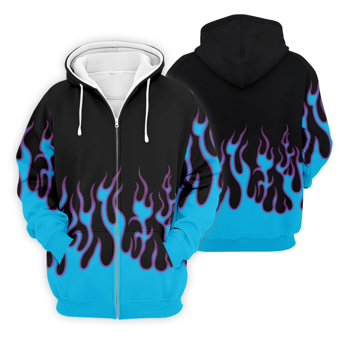 Black Cyan Purple Flame Sleeve Golf Shirt, Golf Shirts For Men, Mens Golf Apparel