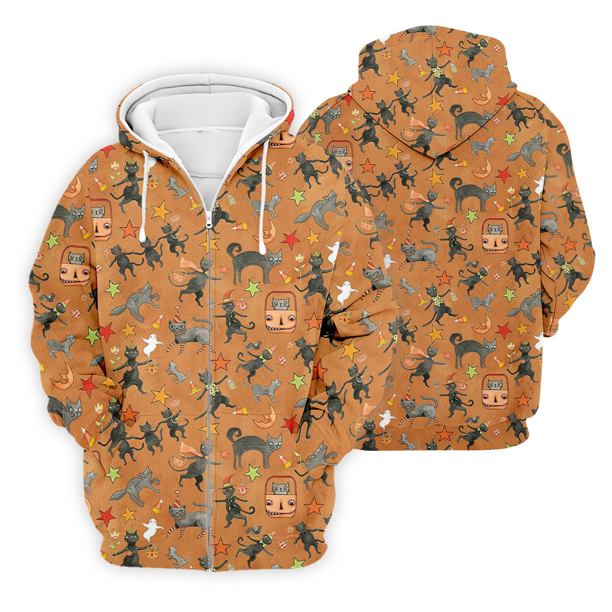 Vintage Black Cat Halloween Pattern Polo Shirt, Mens Golf Polo, Golf Apparel For Men