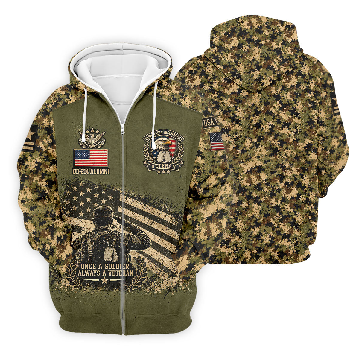 DD-214 Soldier Flag Camo Golf Polo Shirt, Mens Golf Apparel, Veterans Day Golf Shirt