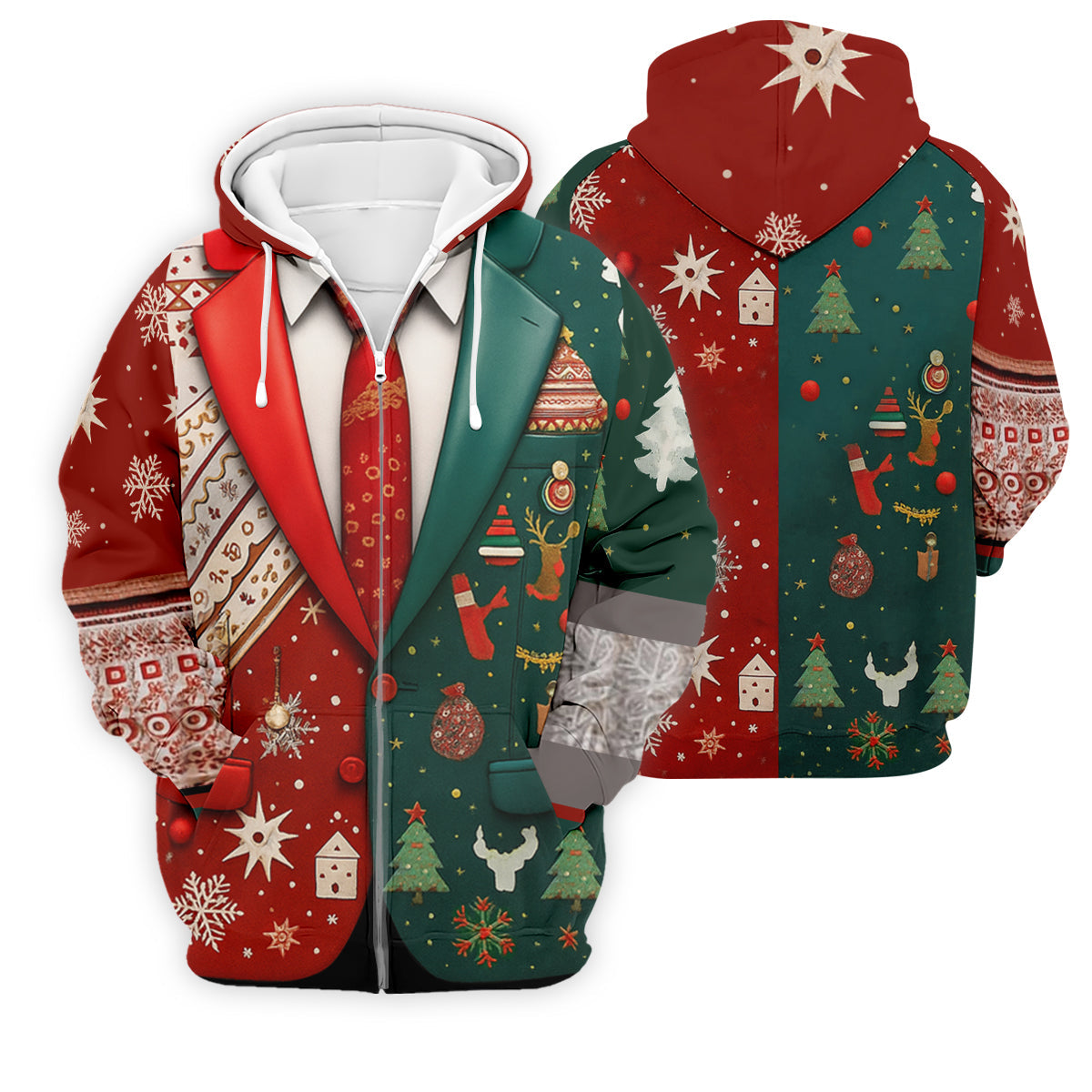 Red And Green Xmas Vintage Prints Men's Golf Polo Shirts, Christmas Golf Shirt, Golf Gift For Men