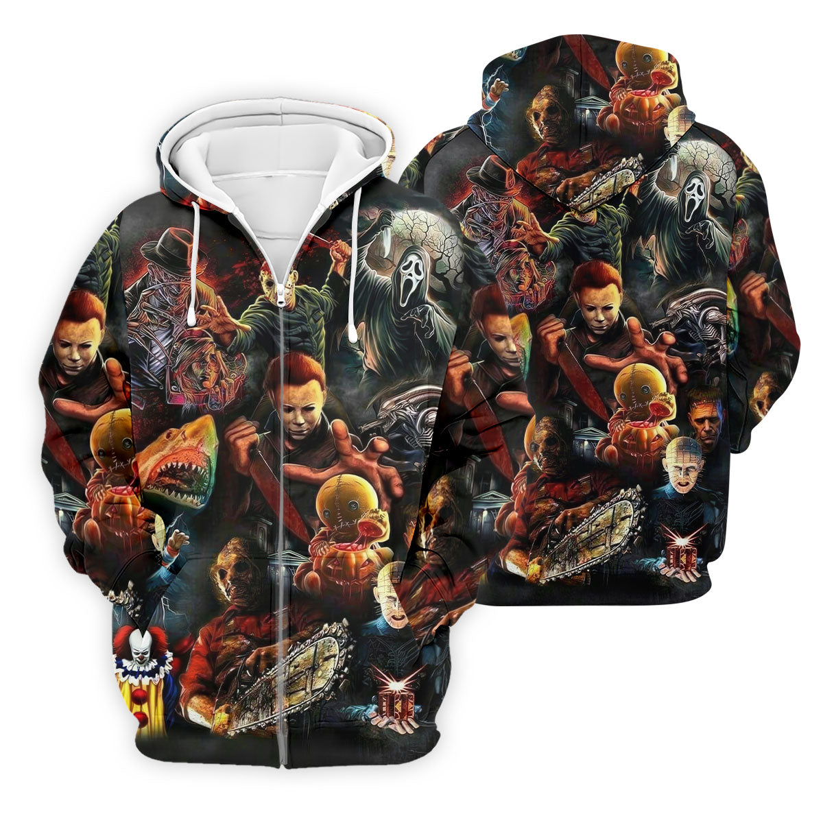 Halloween Horror Character Collage Golf Shirt, Men's Golf Shirt, Hawaiian Golf Shirt