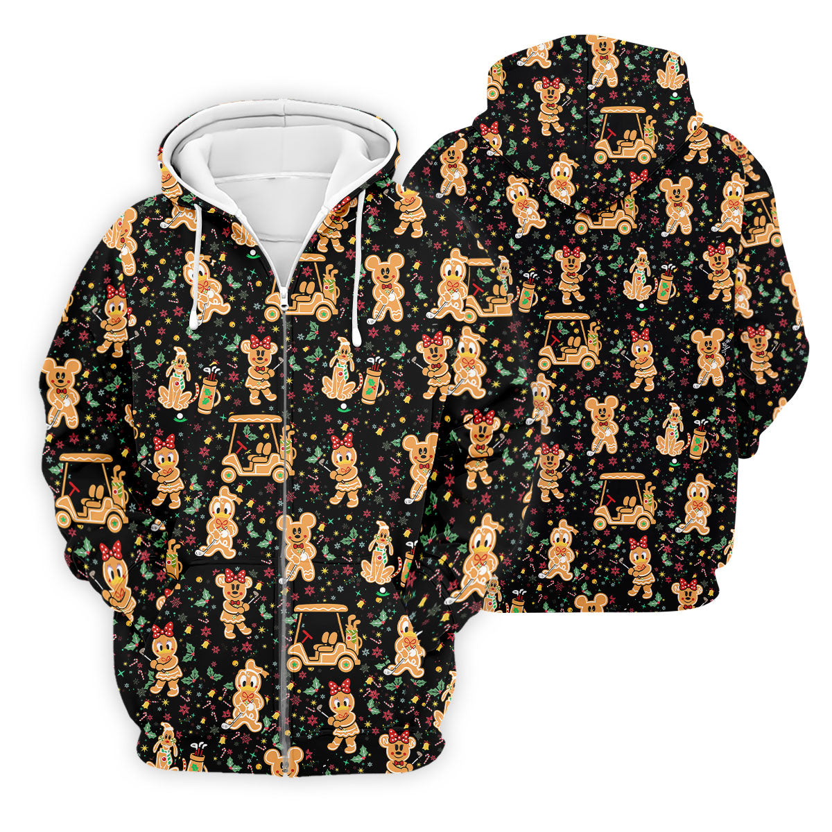 Cartoon Gingerbread Black Golf Shirt, Christmas Golf Shirt, Polo Shirts For Men, Golf Gift For Men