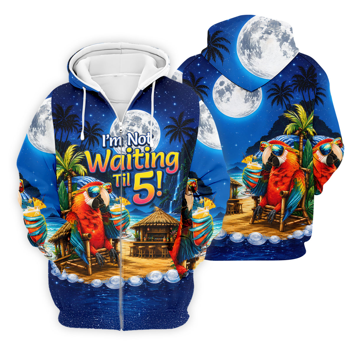 Parrot Drinking Cocktail Tiki Bar Not Waiting Til 5 Golf Shirt, Golf Shirts For Men, Hawaiian Golf Shirt, Mens Golf Apparel
