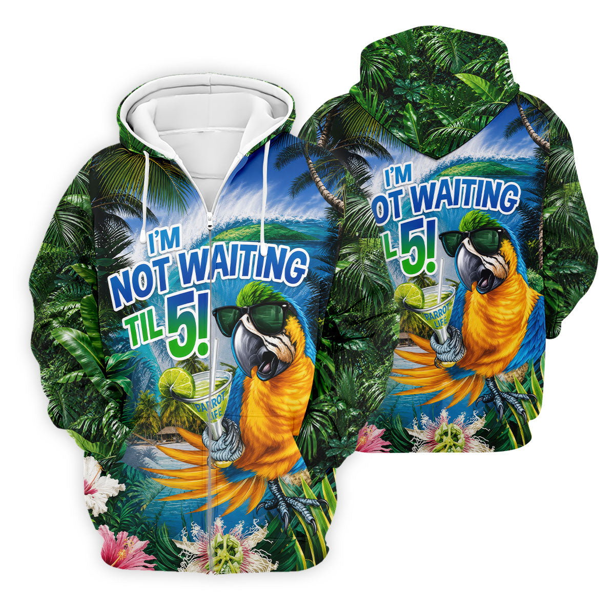 Parrot Life Not Waiting Til 5 Tropical Golf Shirt, Hawaiian Golf Shirt, Mens Golf Shirts, Golf Apparel For Men
