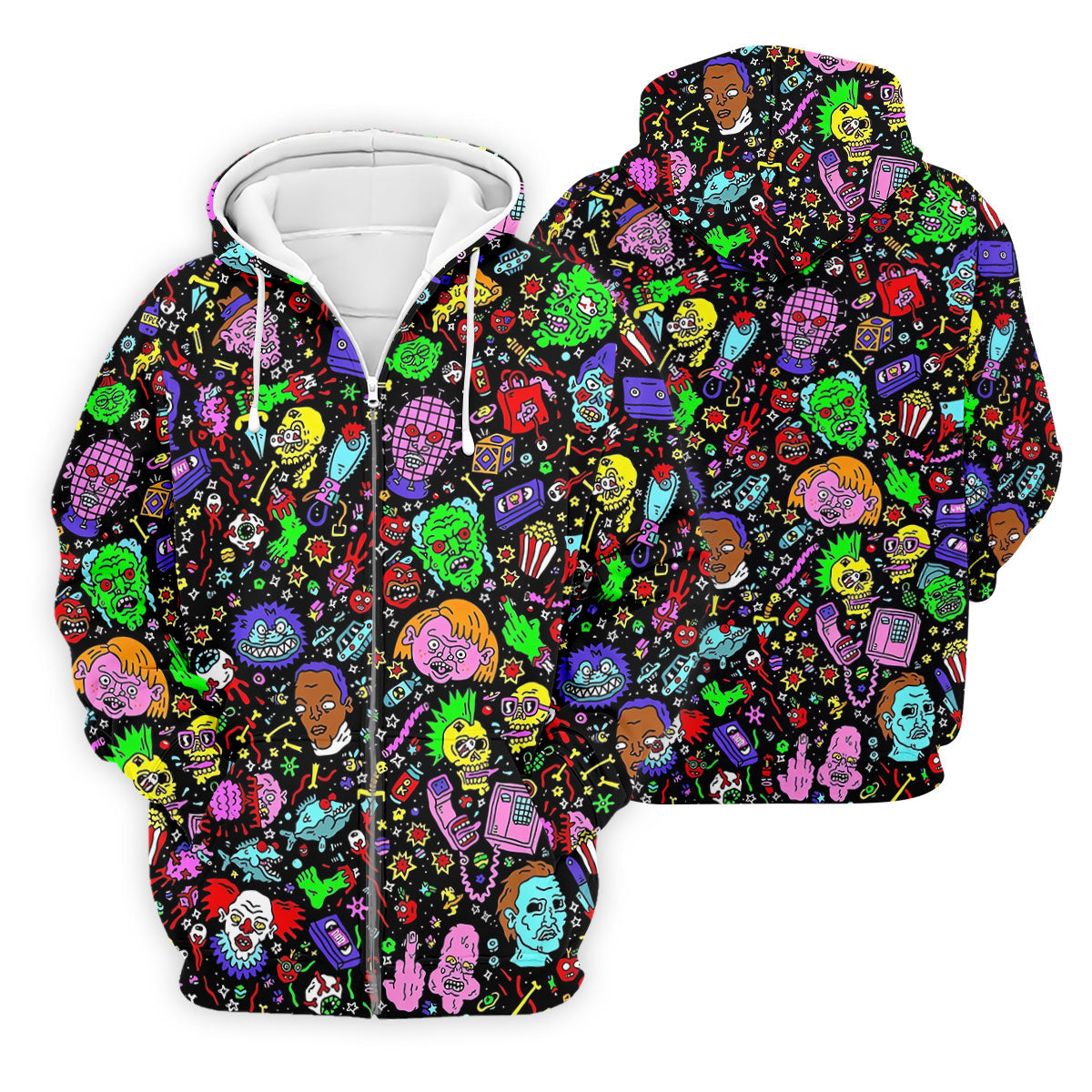 Halloween Horror Character Doodle Hawaiian Golf Shirt, Men's Golf Shirt, Printed Golf Polo Shirt