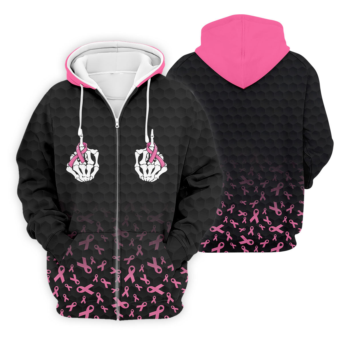 Two Skeleton Middle Fingers Breast Cancer Polo Shirt, Mens Polo Shirts, Mens Golf Apparel