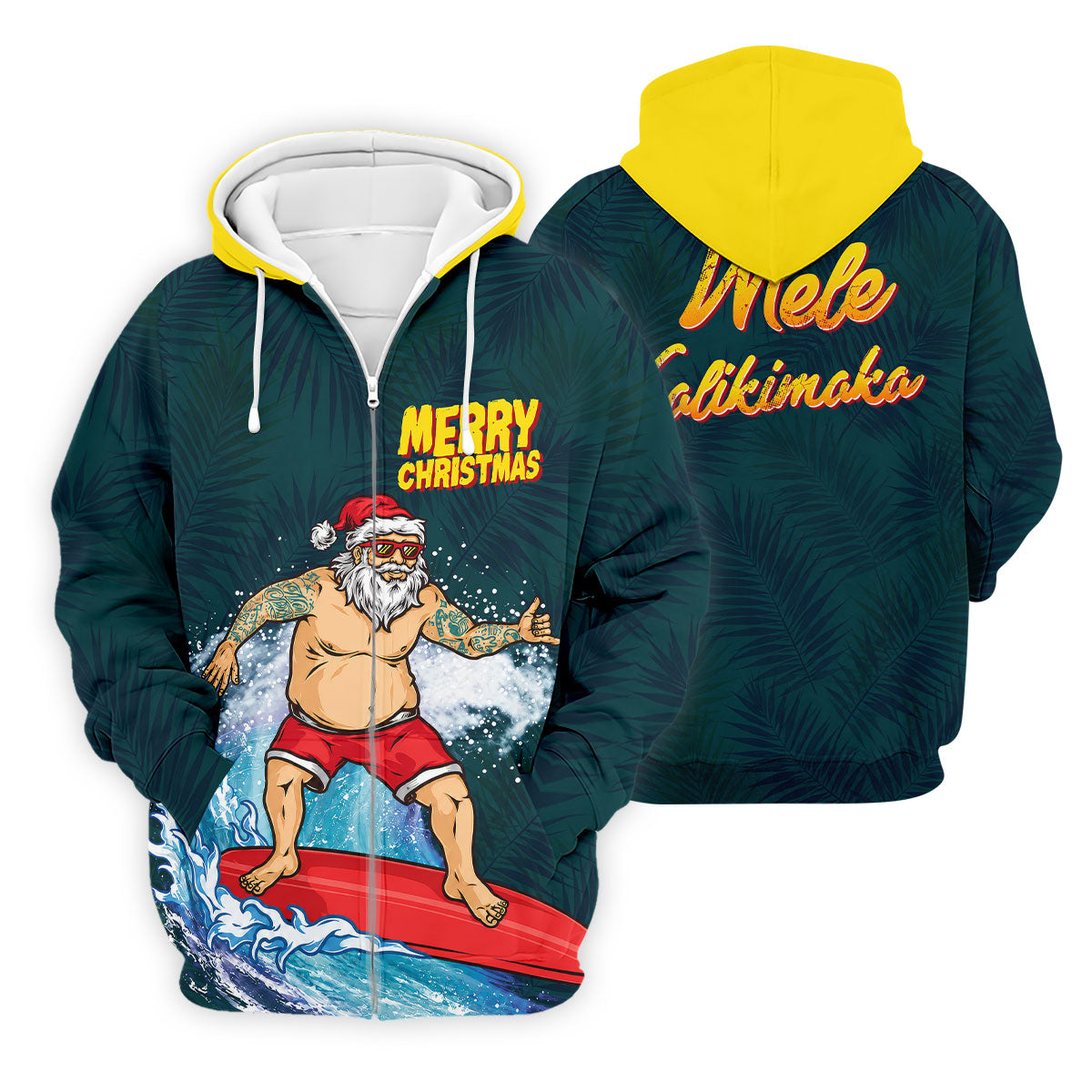 Surfing Santa Mele Kalikimaka Christmas Polo Shirt, Mens Golf Polo, Hawaiian Golf Shirt