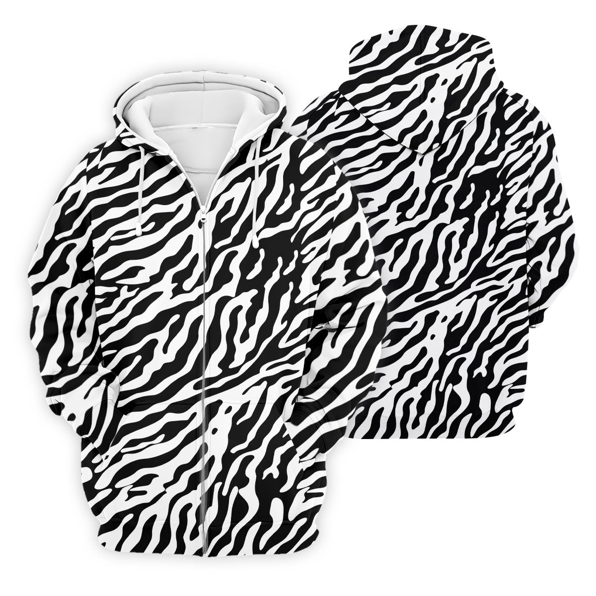 Zebra Print Golf Shirt, Black White Animal Pattern Men's Golf Polo, Polo Shirts For Men
