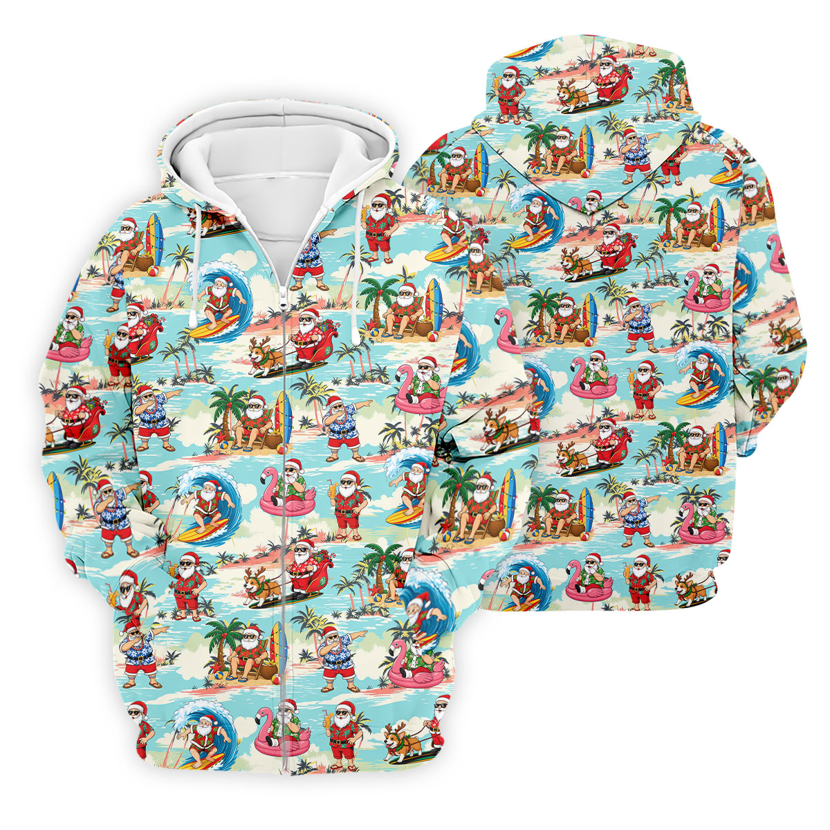 Funny Tropical Santa Beach Christmas Polo Shirt, Mens Golf Polo, Hawaiian Golf Shirt