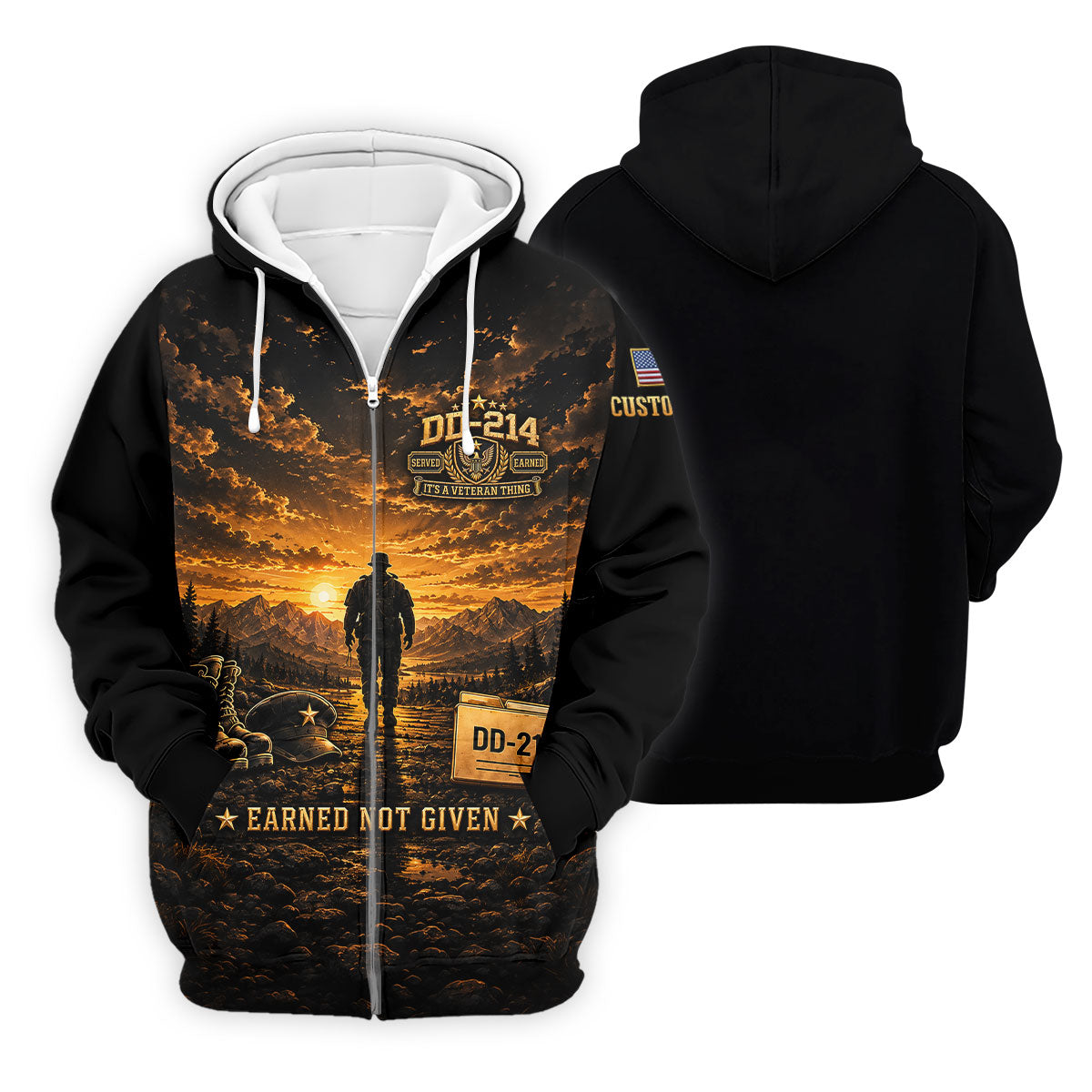 Custom DD-214 Sunset Soldier Golf Polo Shirt, Veterans Day Shirt, Mens Golf Shirts