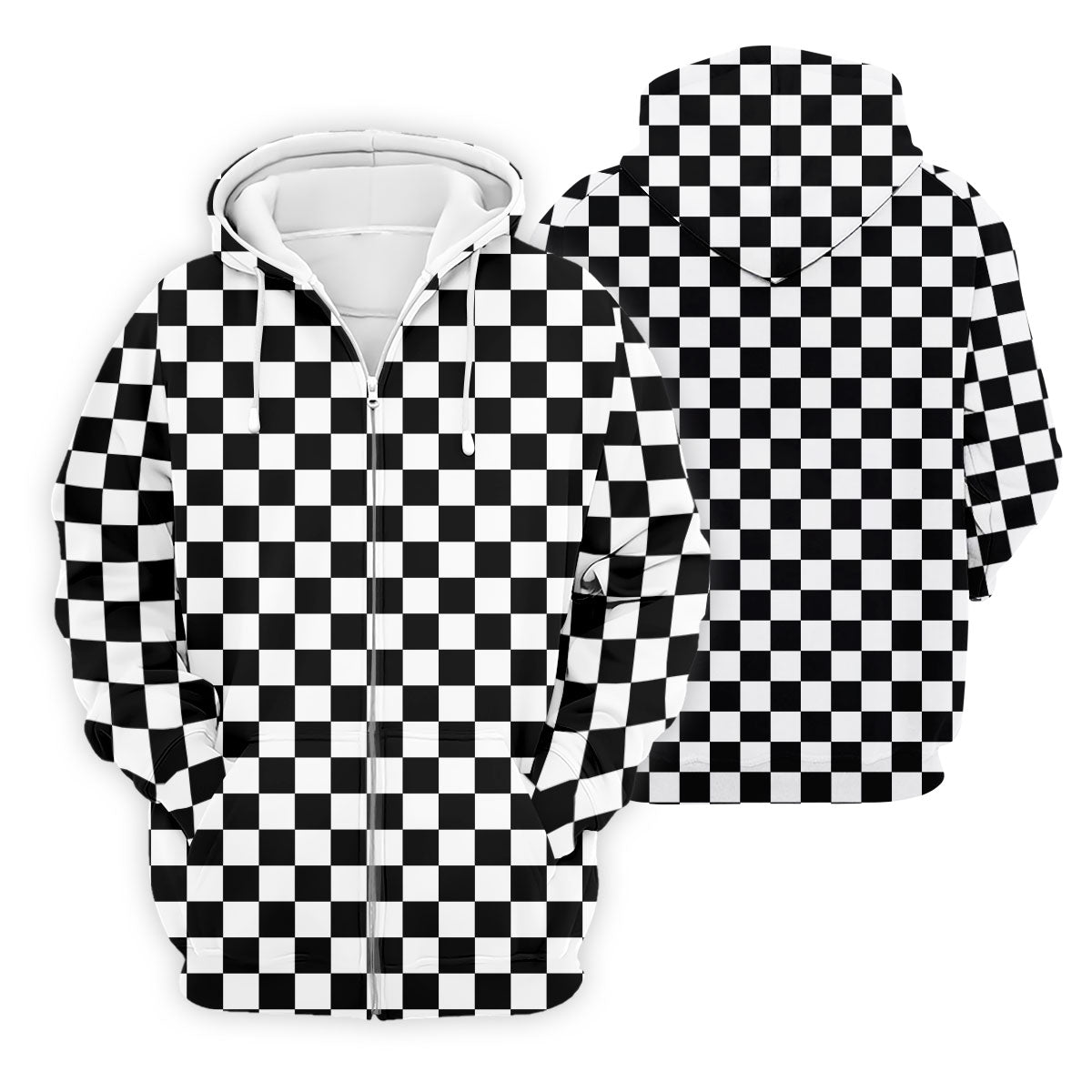 Black White Checkerboard Racing Pattern Golf Shirt, Men's Golf Shirt, Golf Polo Shirts For Men, Printed Golf Shirts